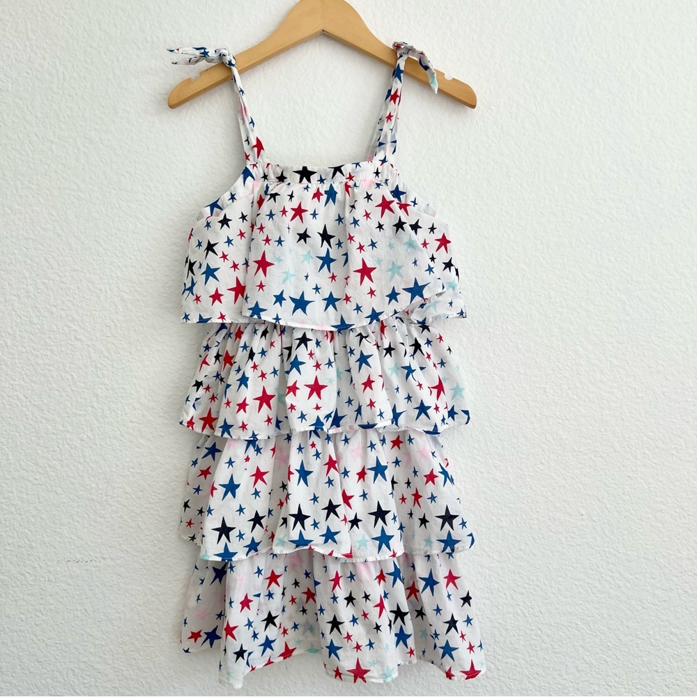 Crewcuts Star Print Tiered Dress - Red, White & Blue